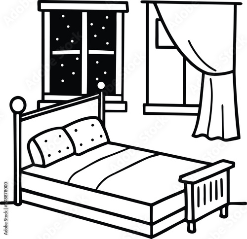 dorm with bed facing window and night lamp