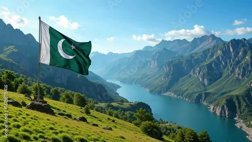 Pakistani Flag on Mountain Peak

