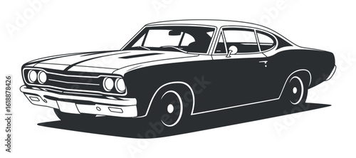 Sleek Silhouette of a Classic American Muscle Car Illustration on Transparent Backdrop, Showcasing Automotive Design and Power in a Timeless Style