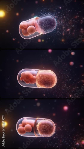 Capsule Release Sequence, microbiome-based drug visualization microbiome-based drug release microbiome-based drug capsule journey