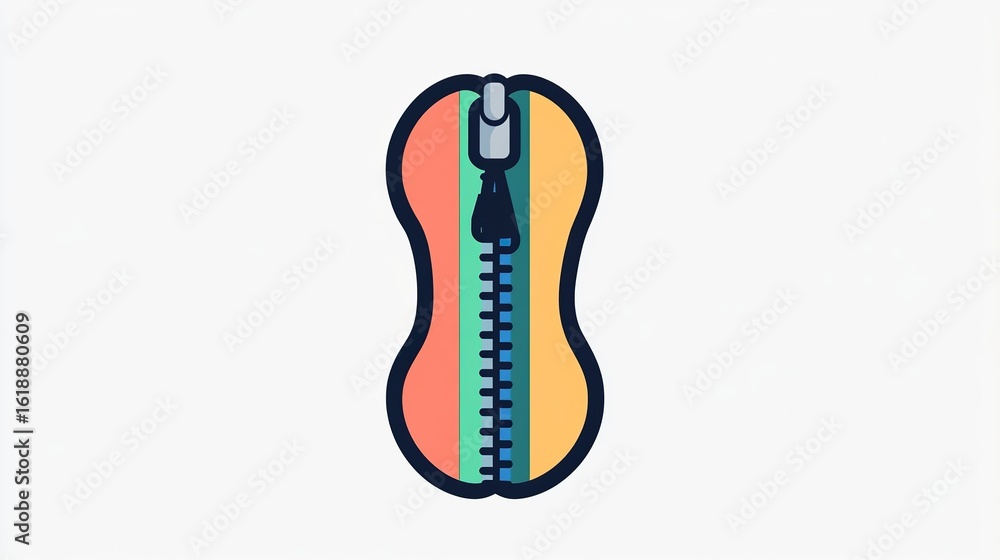 A single vector icon of a zipper, bold black outline, flat colors, no gradient, simple and modern style, white background, high contrast  png