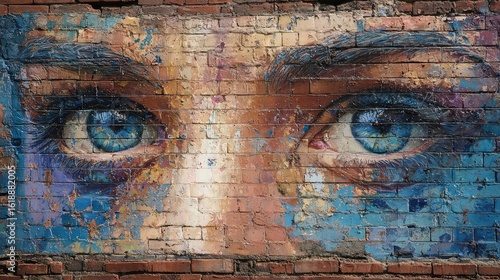 Surreal Eyes Mural on Brick Wall