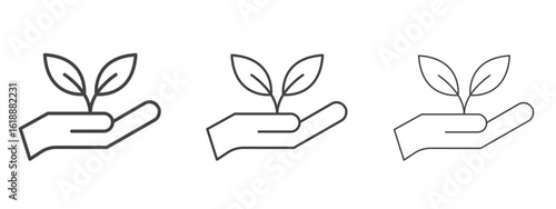 Leaf in hand icon - editable stroke vector illustration