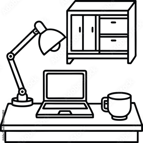 dorm with cup of tea desk lamp and laptop