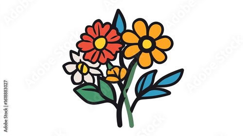 A single vector icon of a bouquet of flowers, bold black outline, flat colors, no gradient, simple and modern style, white background,