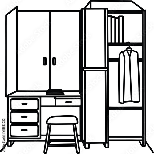 dorm with double wardrobe small desk and chair