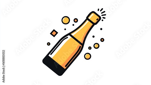 A single vector icon of a champagne bottle popping, bold black outline, flat colors, no gradient, simple and modern style, white background,