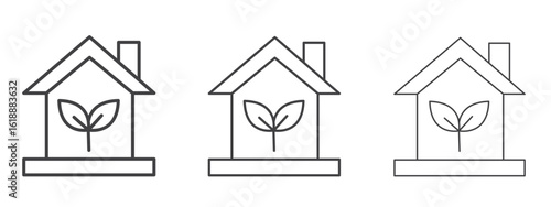 Eco house icon - editable stroke vector illustration