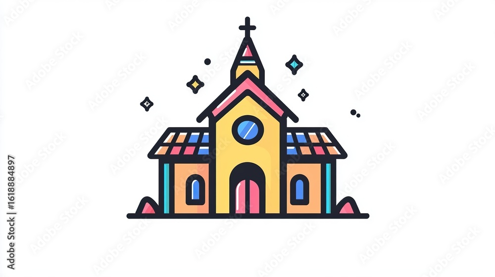 Obraz premium A single vector icon of a church, bold black outline, flat colors, no gradient, simple and modern style, white background, high contrast png