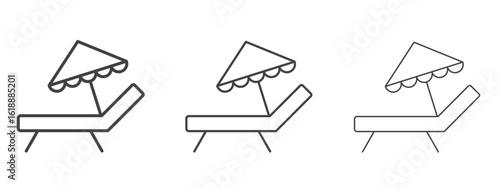 Beach chair with umbrella icon - editable stroke vector illustration