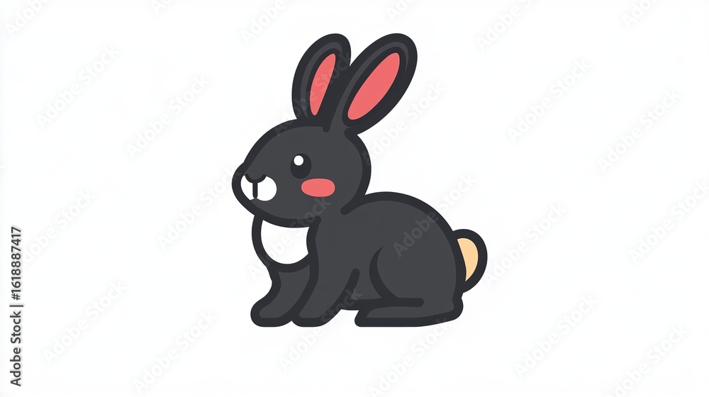 Fototapeta premium Cute black cartoon rabbit on white background