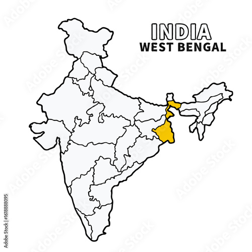 West Bengal Map is highlighted on the India map with detailed state and region outlines vector illustration 