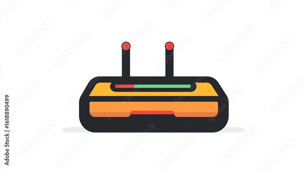 Obraz premium A single vector icon of a router, bold black outline, flat colors, no gradient, simple and modern style, white background, high contrast 