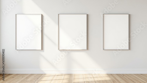 Three Blank Frames on White Wall