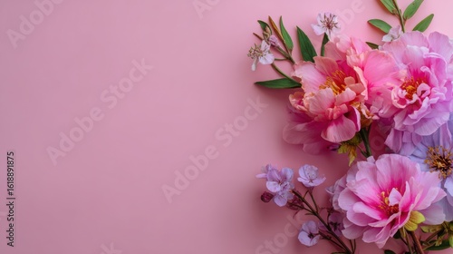 Wallpaper Mural Fowers on a pink background. Flat Lay. Copy space., no logos, no brands Torontodigital.ca