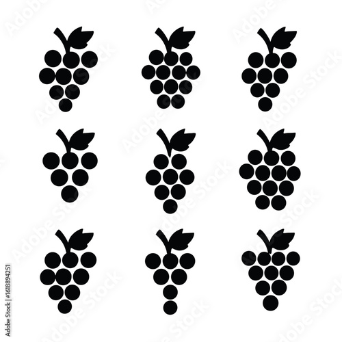 Grape Varietal Icons. Solid, Filled icon set of grape varietals: Cabernet Sauvignon, Chardonnay, Merlot, Pinot Noir, Sauvignon