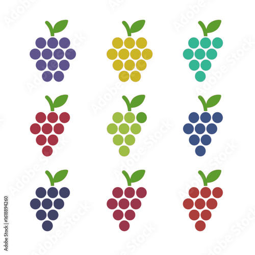 Grape Varietal Icons. Flat icon set of grape varietals: Cabernet Sauvignon, Chardonnay, Merlot, Pinot Noir, Sauvignon Blanc, Syrah