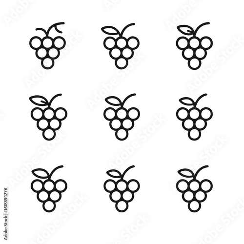 Grape Varietal Icons. Outline icon set of grape varietals: Cabernet Sauvignon, Chardonnay, Merlot, Pinot Noir, Sauvignon Blanc,