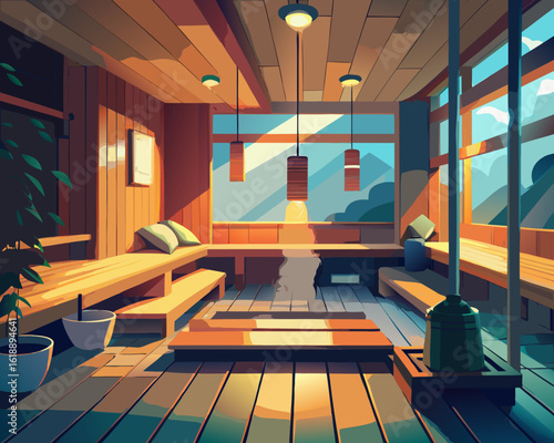 Relaxing Sauna Vector Collection – Wellness, Spa and Steam Bath Concepts