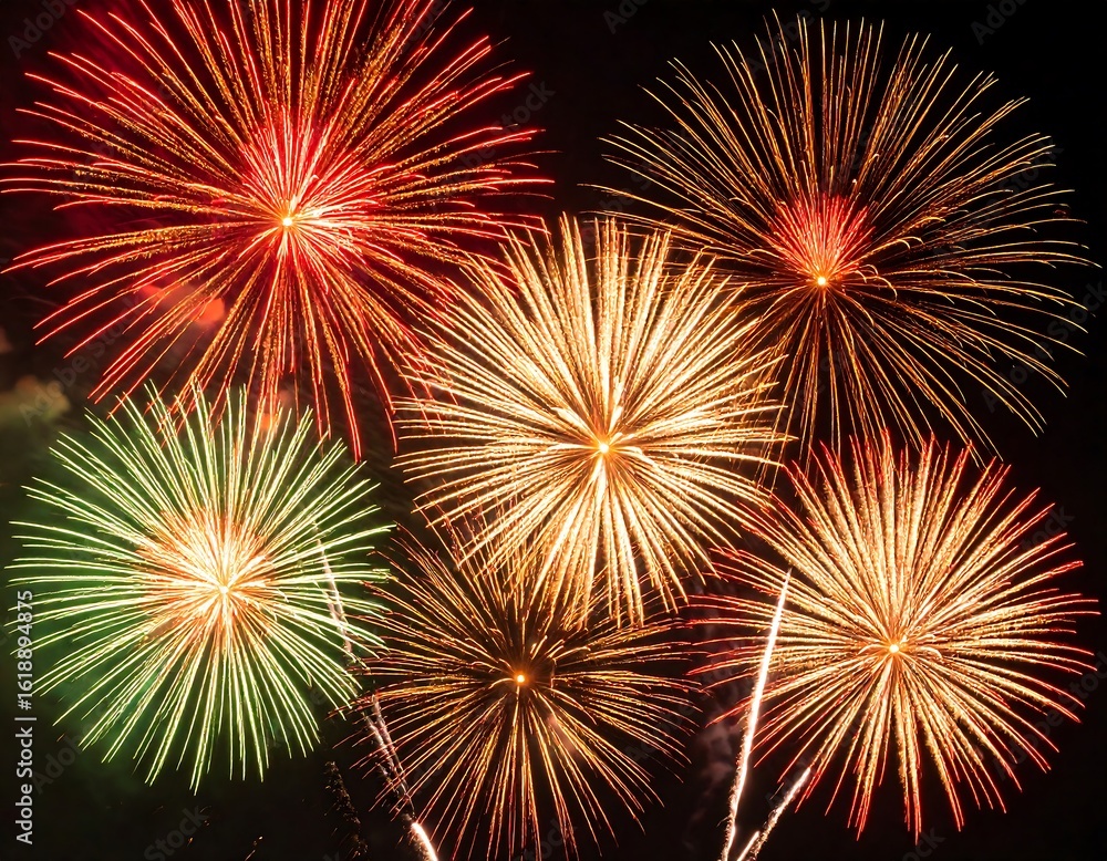 Naklejka premium Fireworks display exploding in vibrant colors