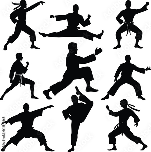 Martial Arts  silhouette bundle set bundle vector design with white Background