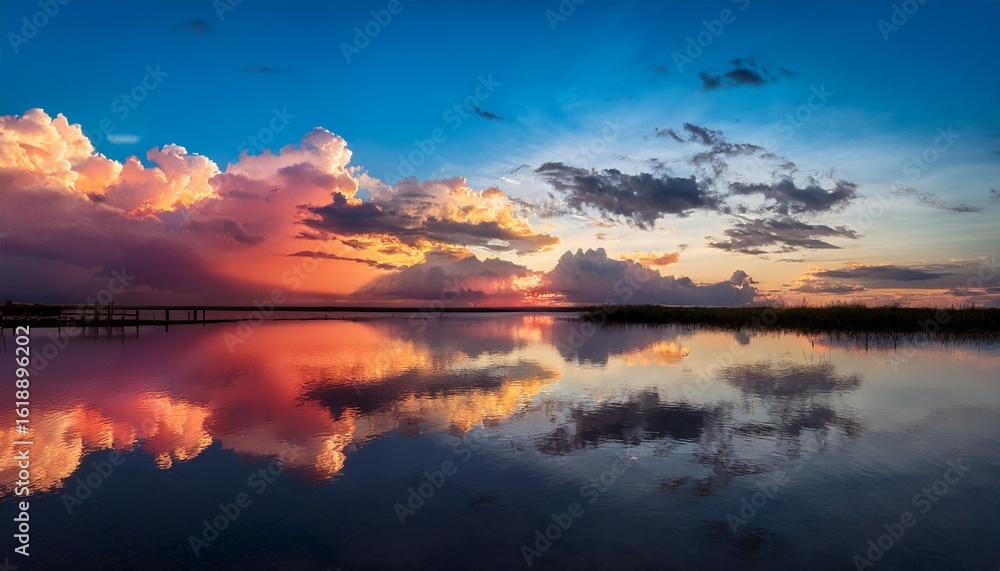 Fototapeta premium colorful clouds reflecting on a serene surface creating a tranquil atmosphere