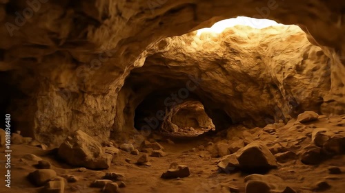 Underground cave and smuggling catacombs with collapsed wall – mysterious atmospheric tunnel video footage


