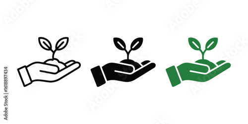Hand holding seedling growth icon plant sprout