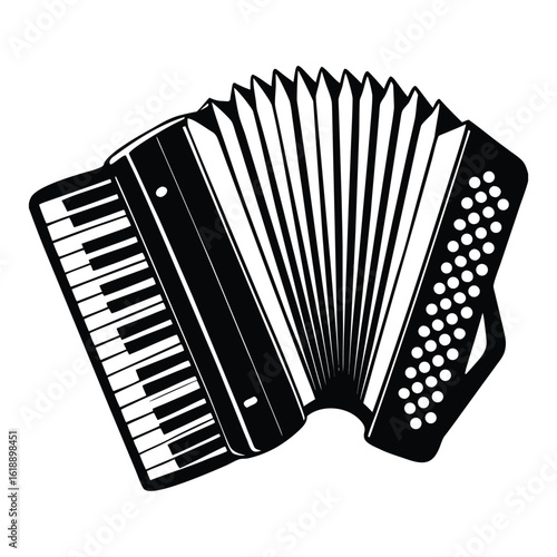 Black accordion instrument with white keys musical instrument