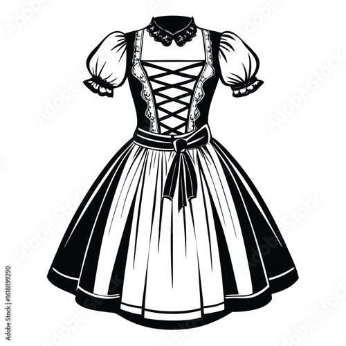 Black dirndl dress with lace collar white