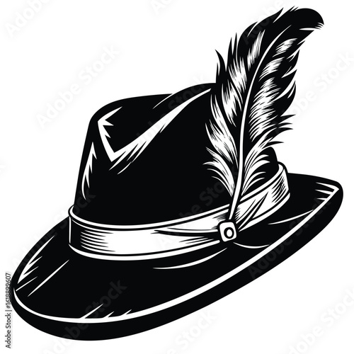 Black silhouette alpine hat with feather tyrolean