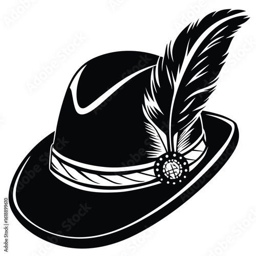 Black silhouette alpine hat with feather tyrolean hat