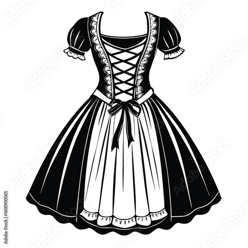 Feminine dirndl dress black silhouette white lace