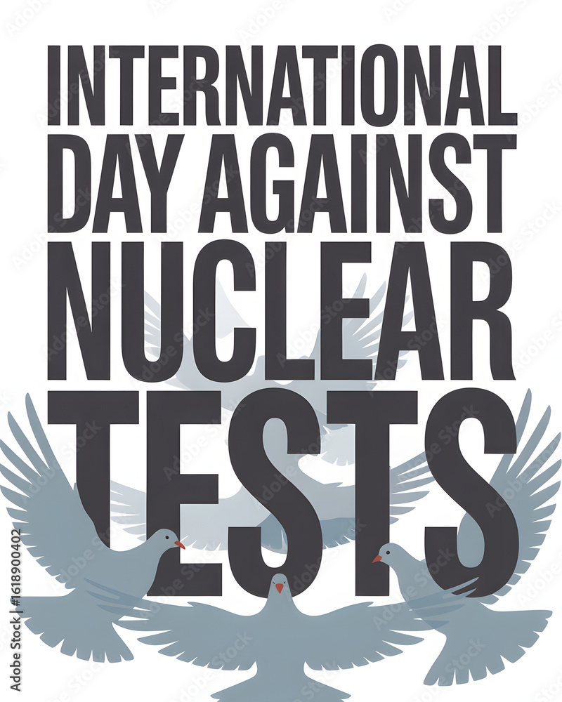 Obraz premium International Day Against Nuclear Tests with Doves of Peace Illustration