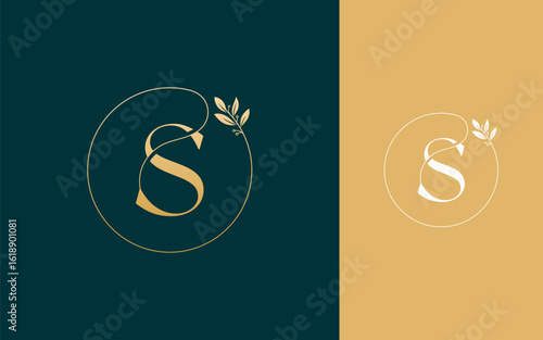 Abstract Initial letter S with nature leaf logo design vector illustration