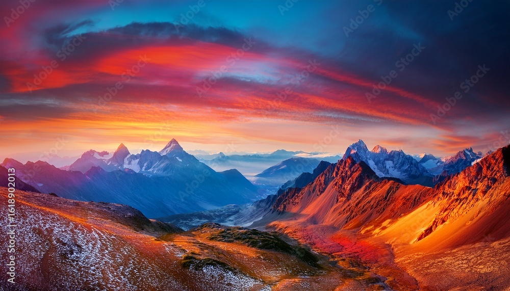 Obraz premium surreal landscape with colorful mountains at sunset