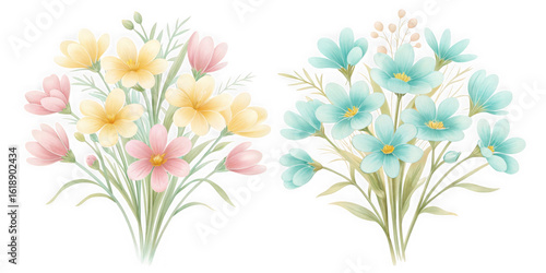 Two delicate watercolor flower bouquets on a black background