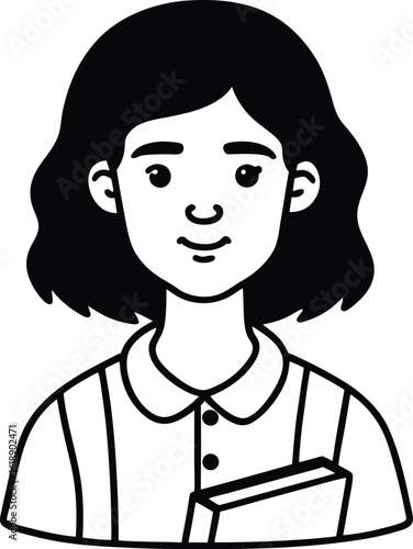 student avatar flat vector line art white background curious eyes