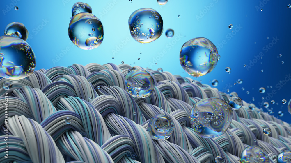 Obraz premium Abstract Bubbles Rising From Curled Waves on Blue Gradient Background