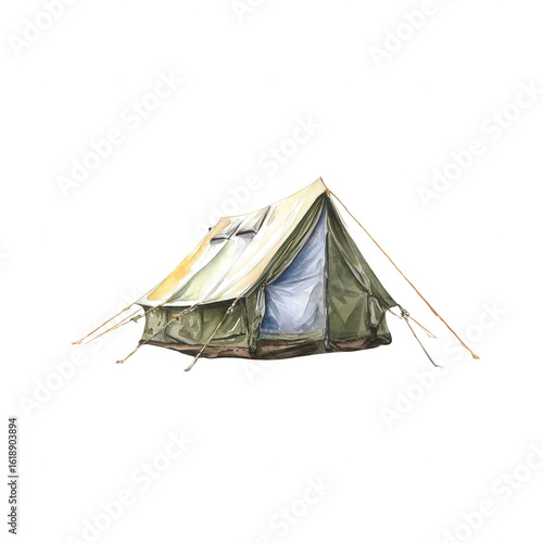 Watercolor illustration of a camping tent, with a white background, png, transparent