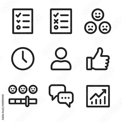 Client Consultation Icons. Solid, filled icon set of client consultation and feedback: checklist, questionnaire, feedback form,