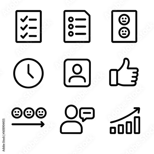 Client Consultation Icons. Solid, filled icon set of client consultation and feedback: checklist, questionnaire, feedback form,