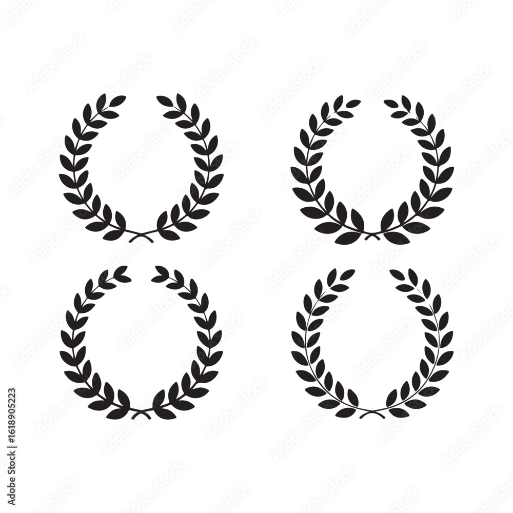 Obraz premium Four laurel wreath silhouettes vector isolated on white background.