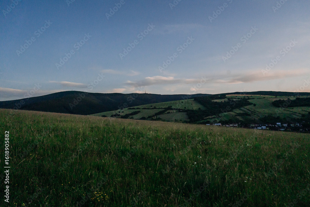 Fototapeta premium Amazing nature Strání, Czechia, Strání is a municipality and village in Uherské Hradiště District in the Zlín Region of the Czech Republic. Velká Javořina is a mountain massif.