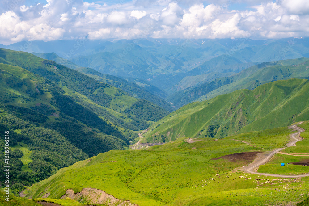 Fototapeta premium The beautiful mountainous landscape of Upper Khevsureti, Georgia
