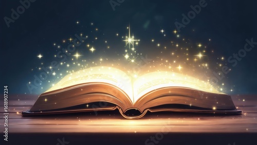 Open book radiating light