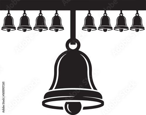 Collection of hanging bells with a large central bell musical