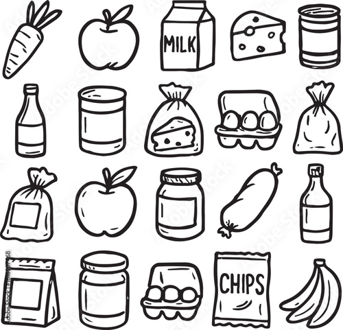 Hand drawn grocery items food shopping