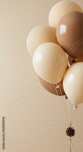 Neutral Balloons Bouquet: Beige, Cream, and Brown Balloons Bunch for Birthday, Party, or Celebration Decoration on Light Background
