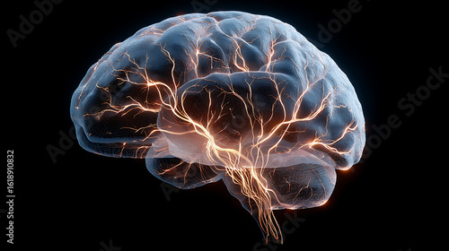 human brain anatomy on black background